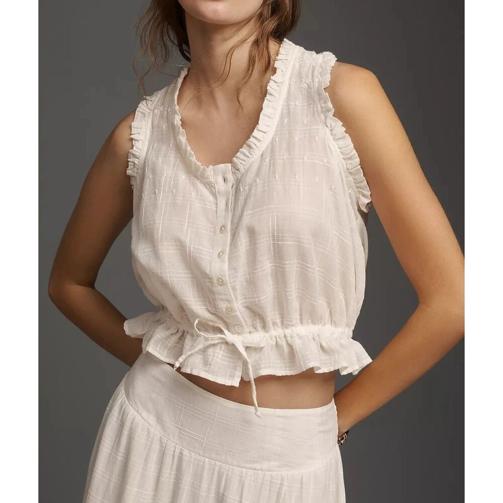 By Anthropologie Sleeveless Mixed Lace Tank Top Embroidered Buttondown XL 291310